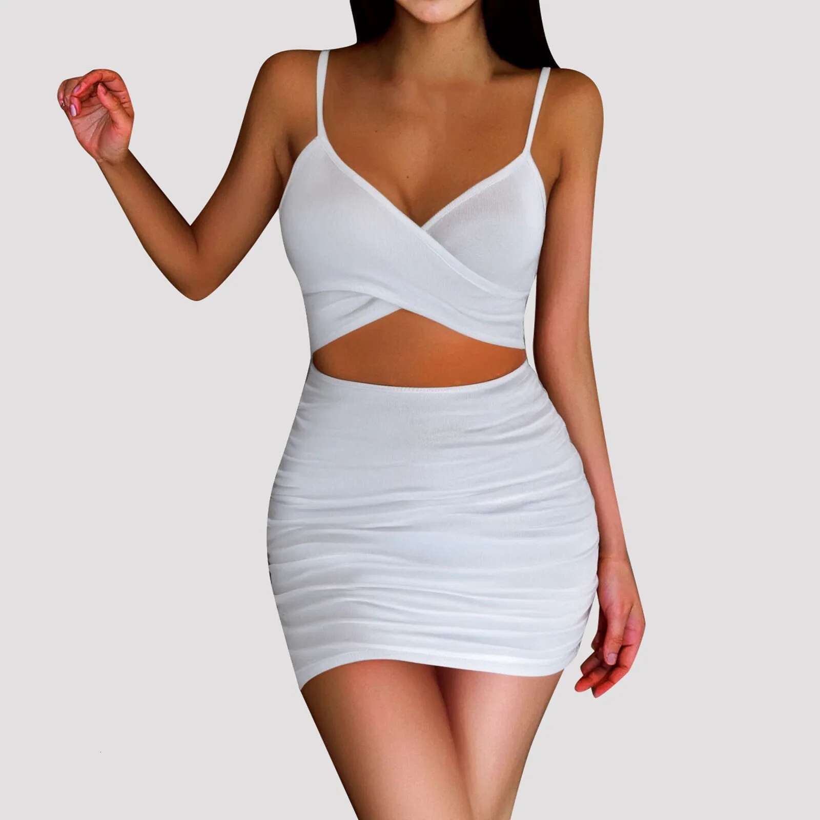 Dongdumaoyi Women S Sexy Midi Club Dress Wedding Guest Hollow Out Slim Bodycon Sleeveless Solid Color Elastic Evening