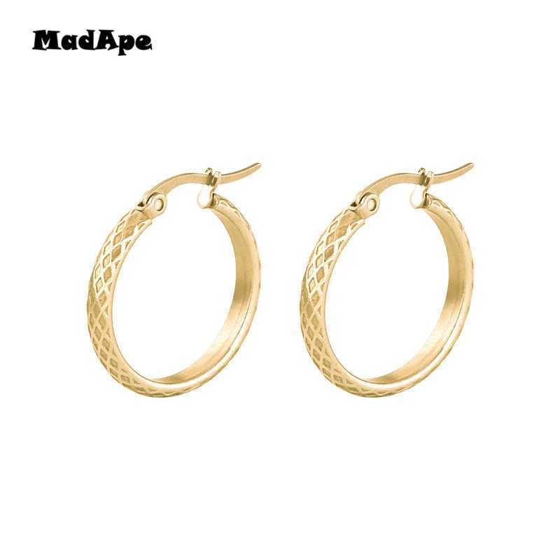 MadApe 2019 New Anti-Allergic Titanium Stainless Steel Hoop Earrings Reticulate Rhombus Hoops Earrings For Women Men Jewelry Z250408