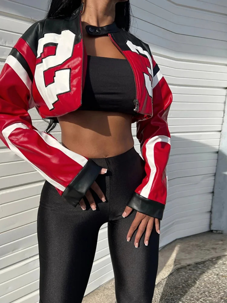 Sisterlinda womens autumn and winter zipper street patch work casual baseball short jacket single chest cut outdoor chic 250409