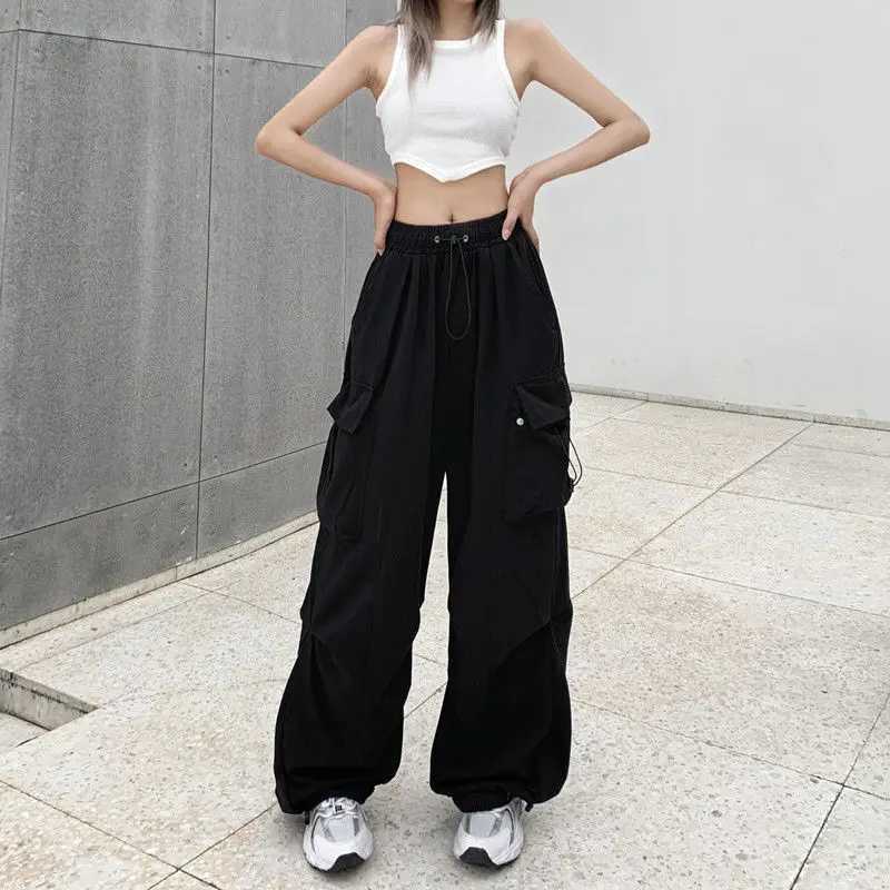 2024 Women Casual Joggers Tech Pants Solid Low Waist Pants Drstring Wide Leg Baggy Trousers Y2k Streetwear Oversize SweatpantsXJ250616