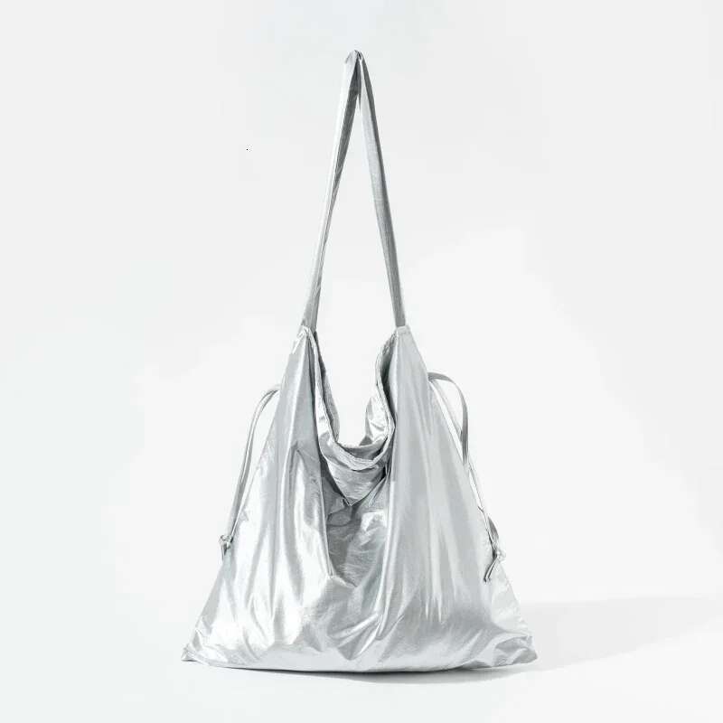 Meet You Large Capacity Bright Surface Drawstring Shoulder Solid Color Simple Tote College Student Daliy Messenger Bag