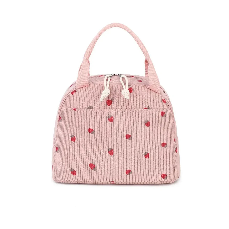 Corduroy lunch bag thermal insulated box storage handbag multifunctional childrens school cooler picnic food 250408
