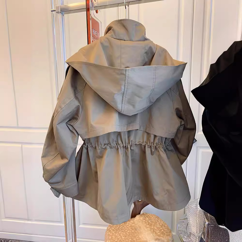Design sense niche loose casual drawstring waist cinching workwear windbreaker jacket women's spring and autumn short style 2025