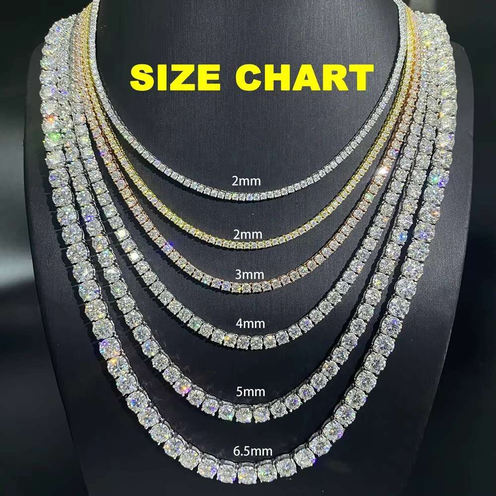 Factory Wholesale 925 Silver Gold Plated 3mm-6.5mm D VVS Moissanite Tennis Chain Necklace for Men and Women
