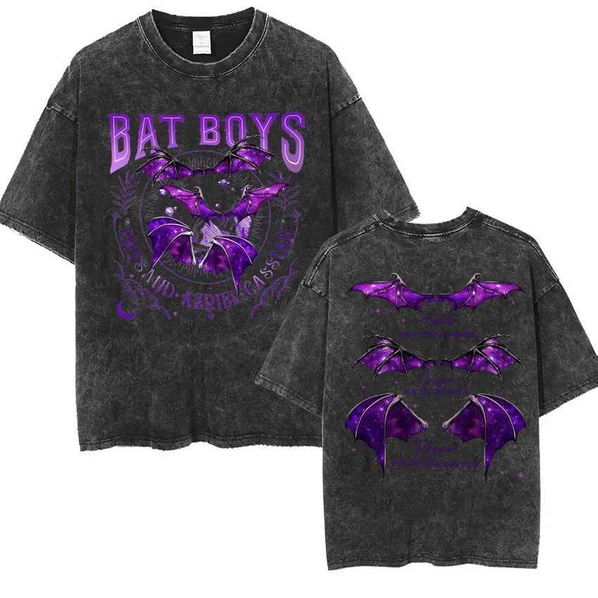 Bat Boy Double sided T-shirt Rhys and Cassian Azriel Clothing Washing T-shirt Mens Fashion Retro T-shirt Street ClothingXJ250409