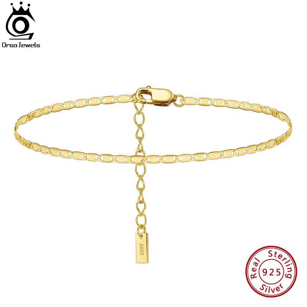 ORSA JEWELS 925 Sterling Silver Italian 2mm Sparkle Mirror Chain Anklets for Women Gold Foot Bracelet Ankle Straps Jewelry SA29 Z250408