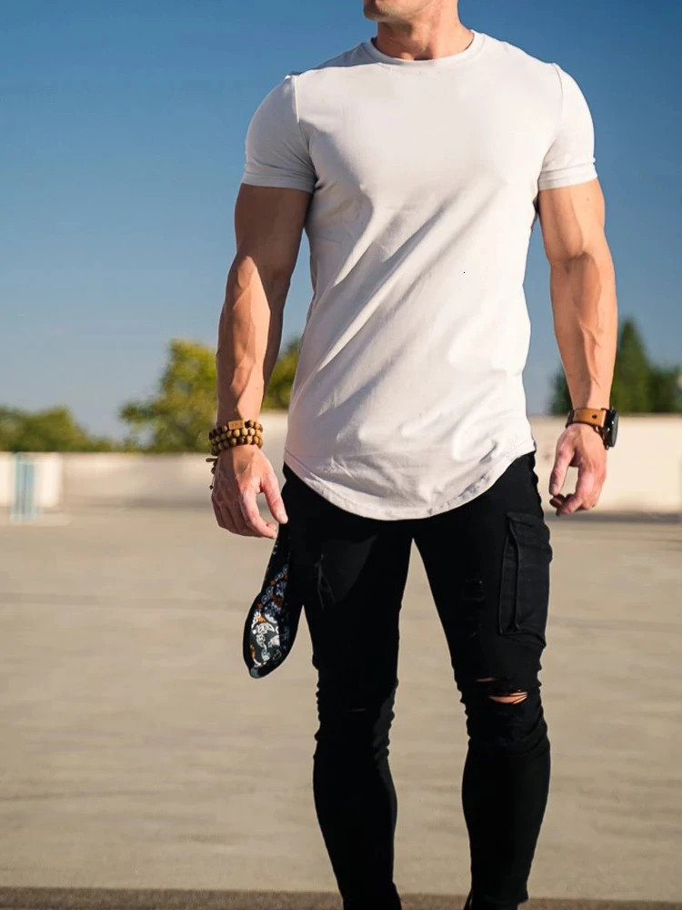 Muscle Fitness Tshirt Summer Mens Sports Training Short Sleeve High Quality Cotton Shirt Top 250409