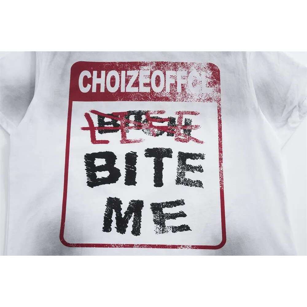 Washed Distressed Print Short Sleeve T-Shirt Mens Letter Graffiti Summer High Street Loose Crew Neck Half-Sleeve Cotton Tee Men