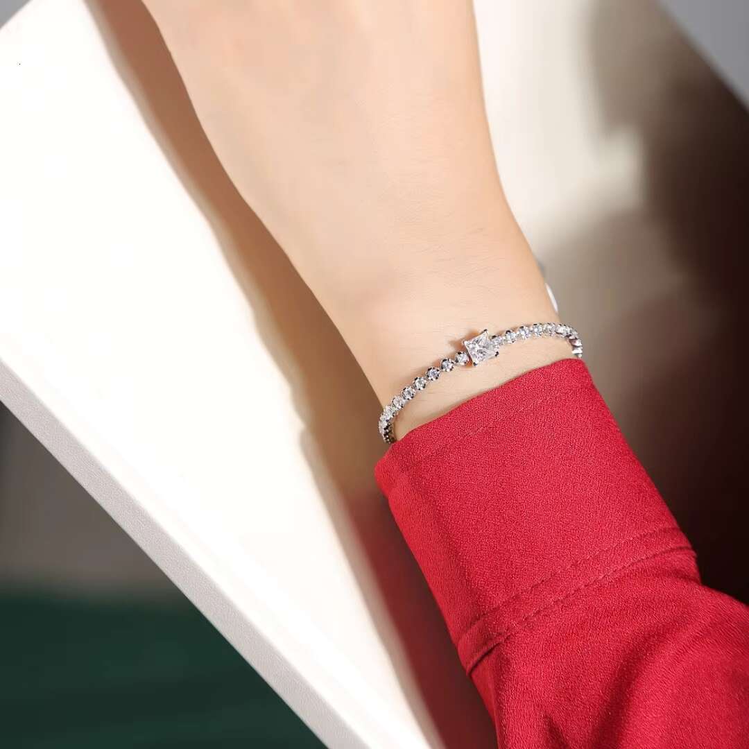 Fashion Jewelry Wholesale Vendors Silver Bangles for Women 5.5Mm Princess Square Cut Moissanite Friendship Bracelets