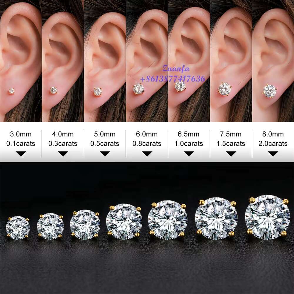 Fast Shipping Wholesale Classical Stud Earrings 925 Sterling Silver Jewelry 5mm 6.5mm 8mm VVS Moissanite Stud Earrings