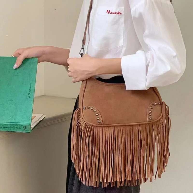 Bohemian Faux Suede Saddle Bags For Women Designer Handbags And Purses 2024 New In Vintage Tassel Small Underarm Shoulder