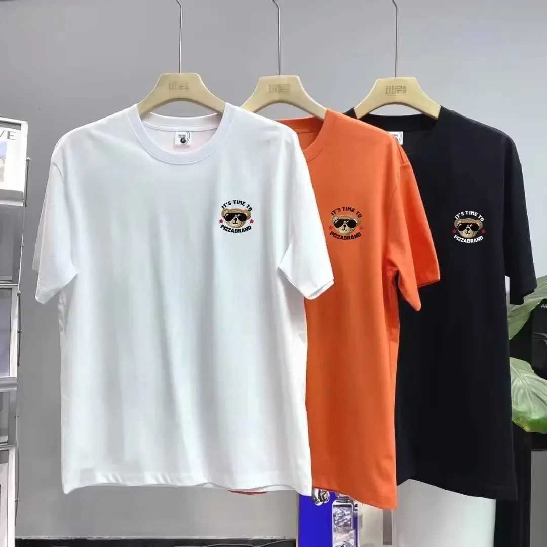 Summer mens cotton T-shirt Korean mens cool bear short sleeved top high-quality white T-shirt O-neck T-shirt mens clothingXJ250409