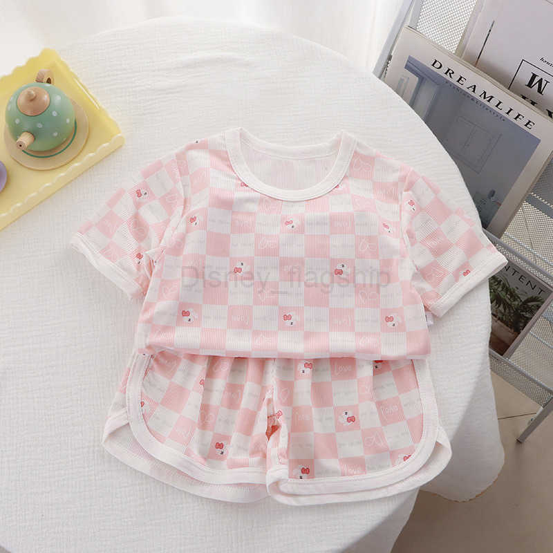 Disney Childrens Short Sleeve Set Summer Thin Trendy Boys and Girls Cartoon Printed Ice Silk T-shirt Shorts Baby Two Piece SetXJ250409
