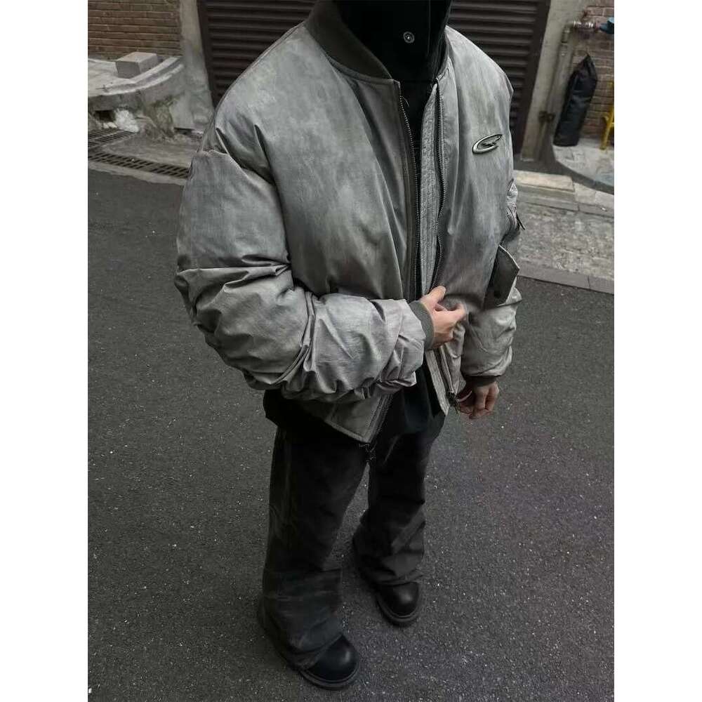 Retro Wasteland Wind Jackets Pleated Design Flight Jacket Baseball Cotton Suit American Parkas Hip Hop Winter Coat New Man