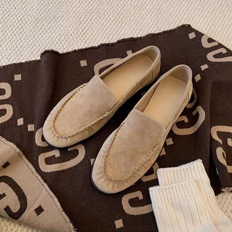 Leather Loafers Flat 2025 Design Suede Comfortable Flats Women's Casual Shoes
