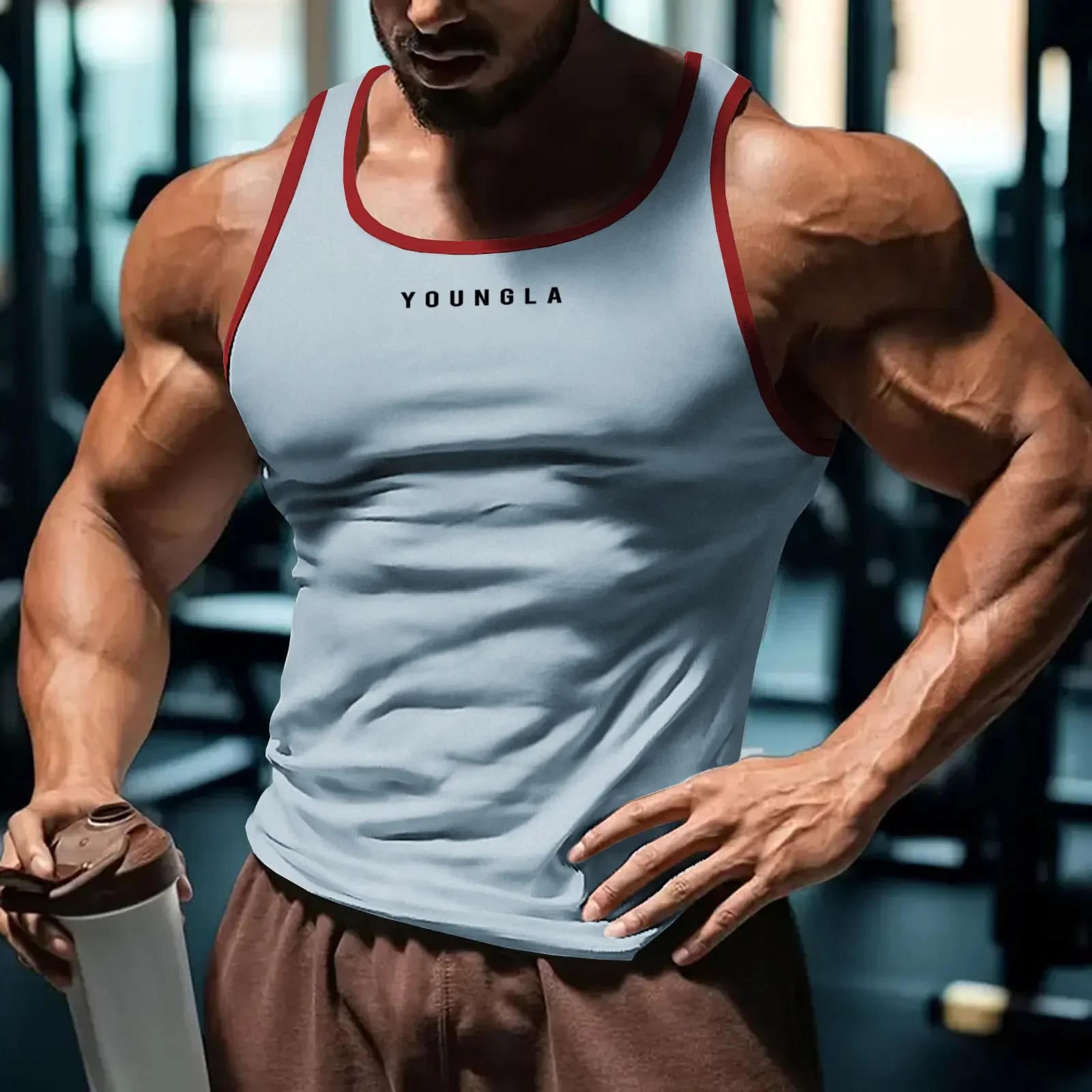 American fashion fitness suit square collar ultrathin mens summer vest sports classic and simple 250409