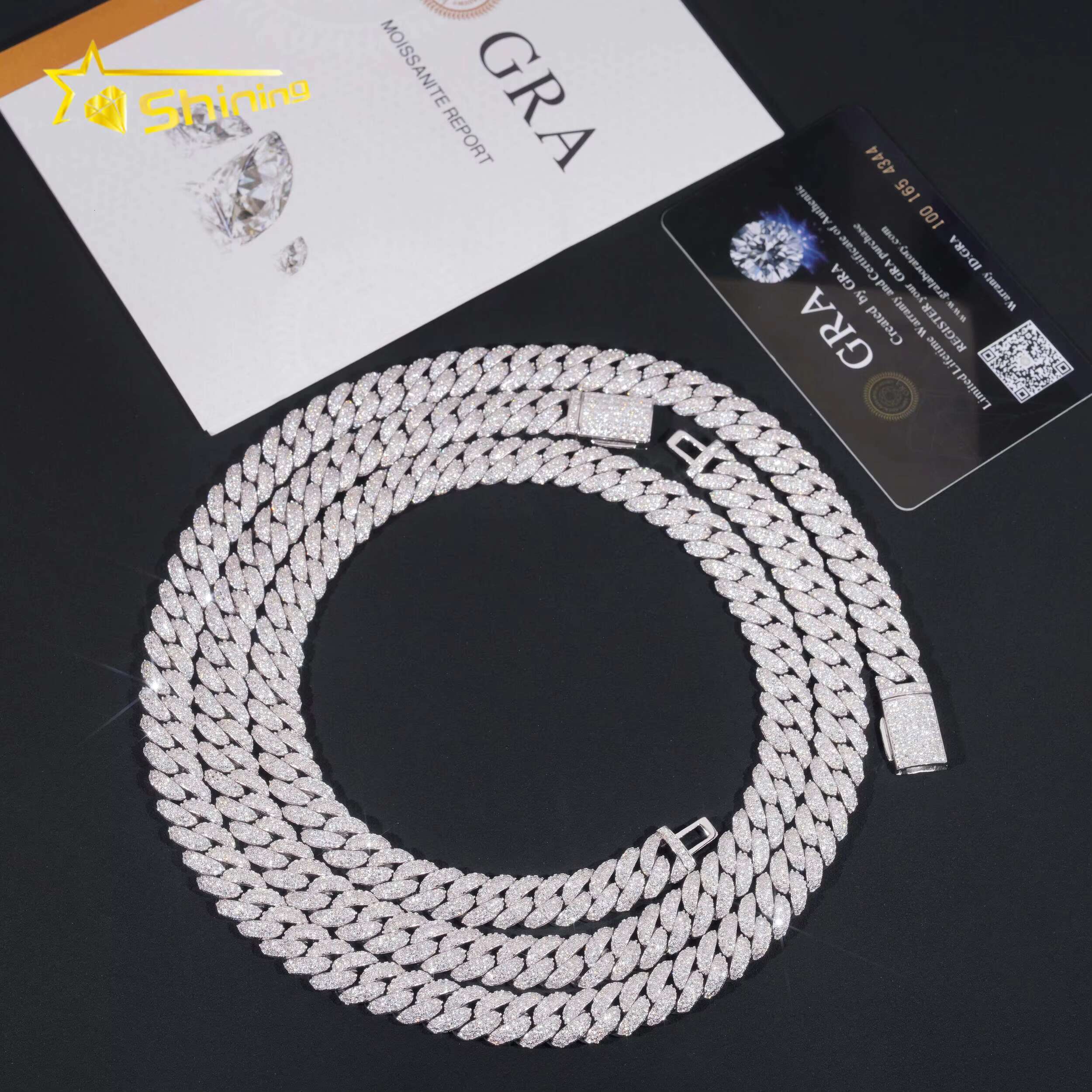 New Stocks Hip Hop Jewelry 925 Silver Gold Plated 10MM Iced Out Necklace VVS D Color Moissanie Cuban Link Chain Fashion Necklace