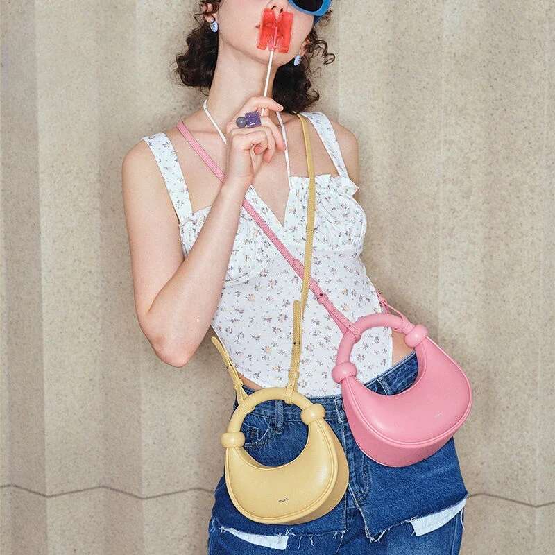 2024 New Red Unique Handbag Design Bead Soft European Bag Women's Crossbody Crescent French Underarm Designer Bags