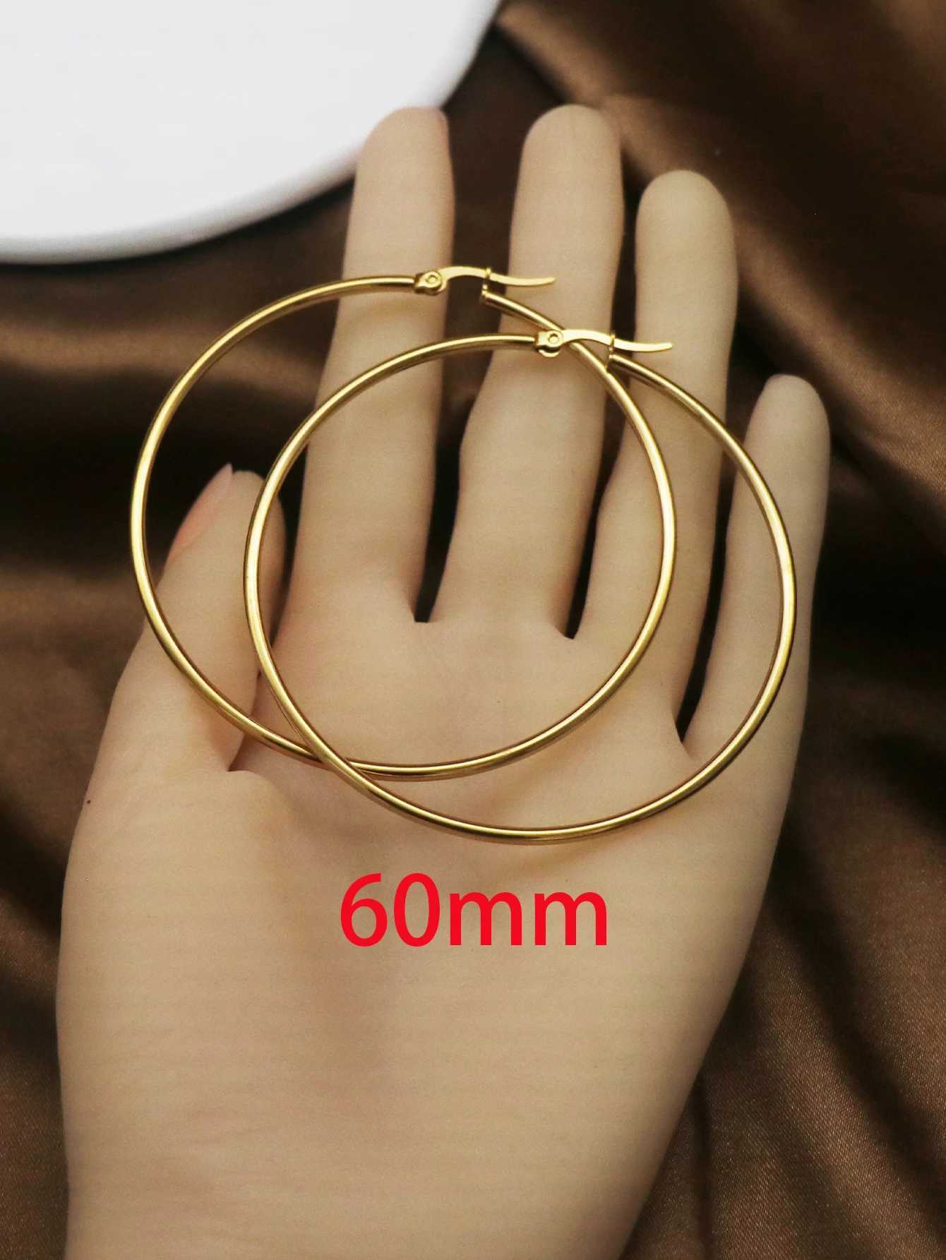 1Pairs/2Pcs 10 To 70mm Gold Color Big Round Stainless Steel Earrings Trendy Jewelry For Women Z250408