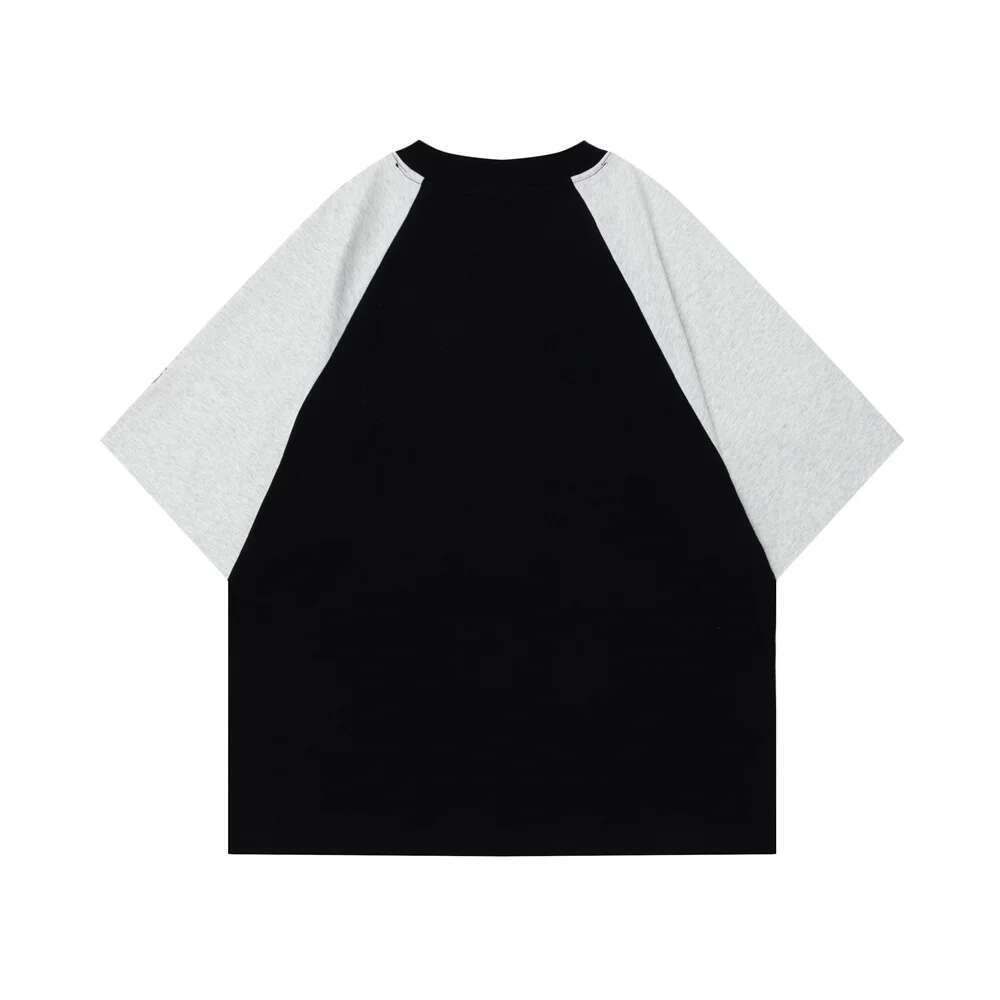 Distressed Print Raglan T-Shirt Mens Summer High Street Cotton Loose Short Sleeve Crew Neck Tee Men