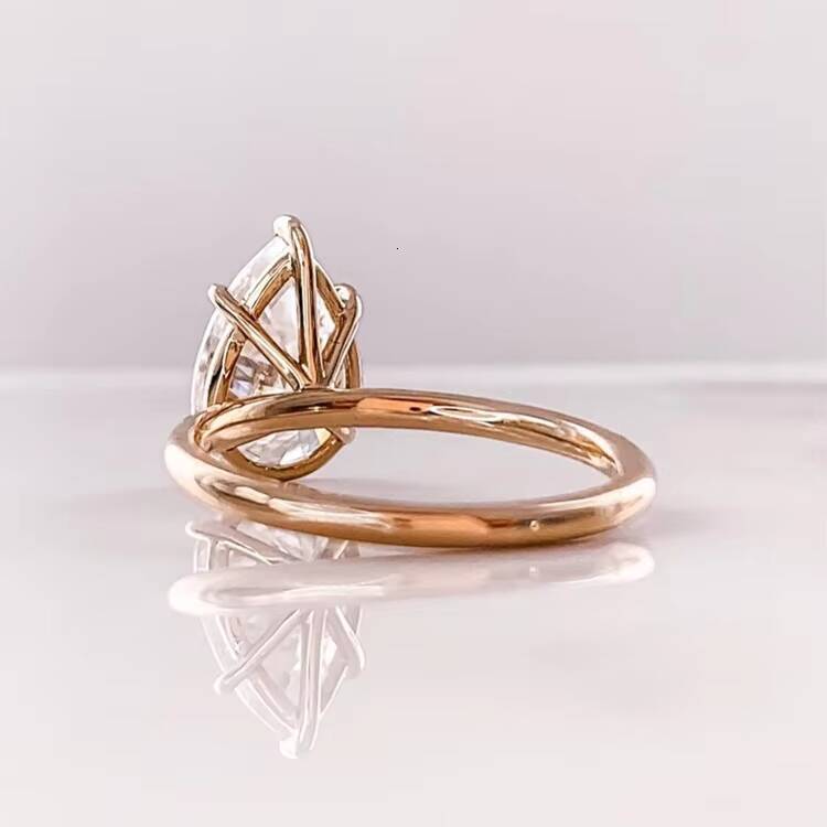 Simple Design 5 Prongs Setting 2ct Pear Cut Moissanite 14K White Solid Gold Engagement Rings