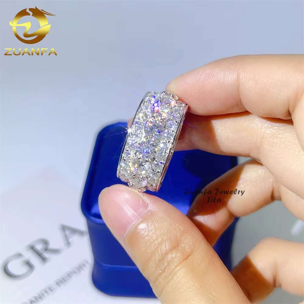 Pass Diamond Tester Mens Ring 925 Silver White Gold Moissanite Eternity Iced Out Hip Hop Rings