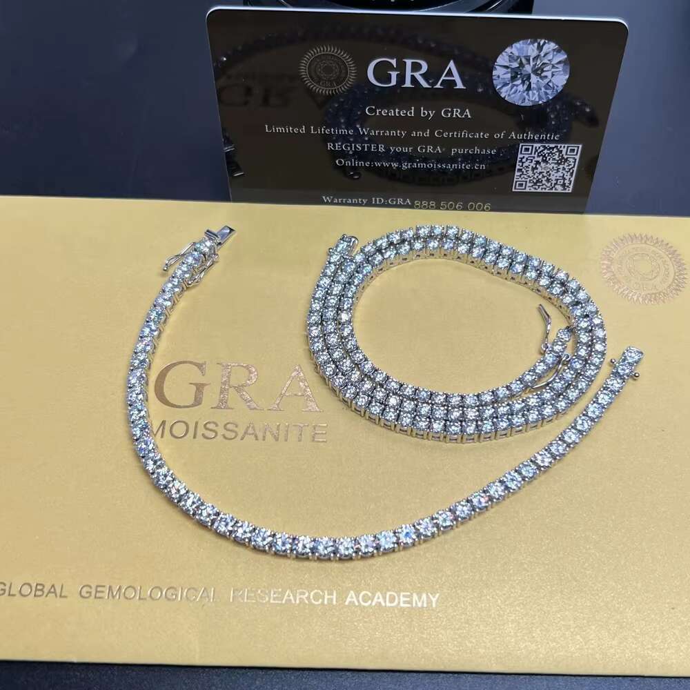 Hip Hop Iced Out D Color White VVS 925 Sterling Silver 3mm 4mm 5m Moissanite Diamond 16/18/20/22/24 Inches Tennis Chain Necklace