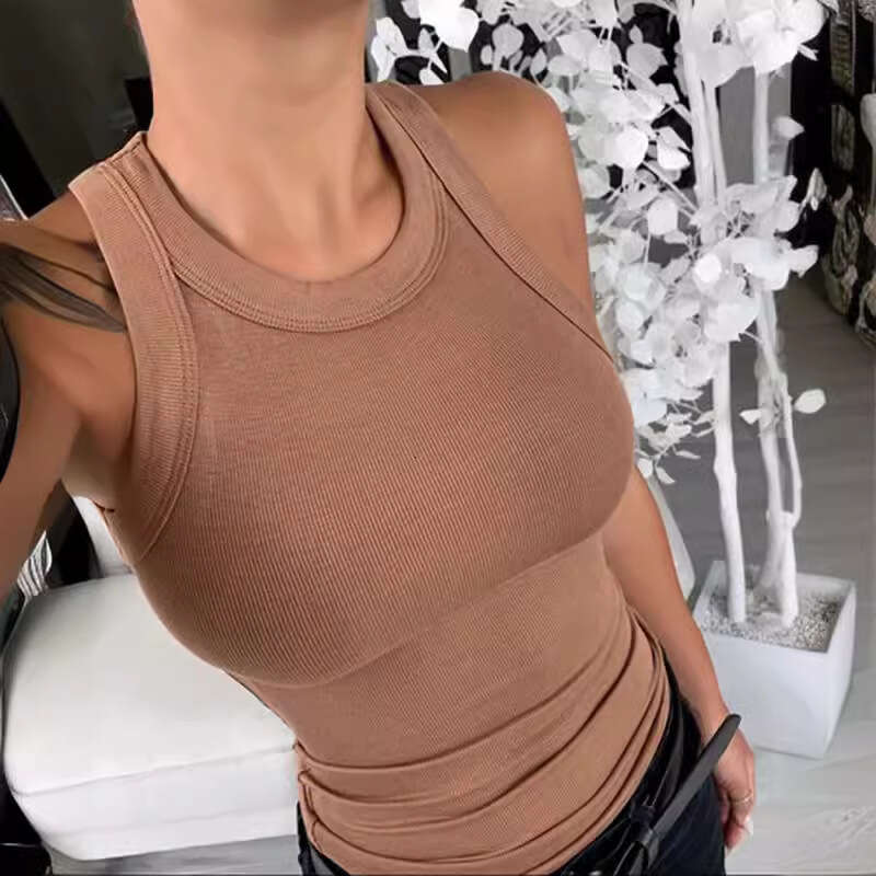 2025 Summer New Multi Color Printed Tank Top For Women, Sexy Round Neck Bottom, Interior And Exterior Wear