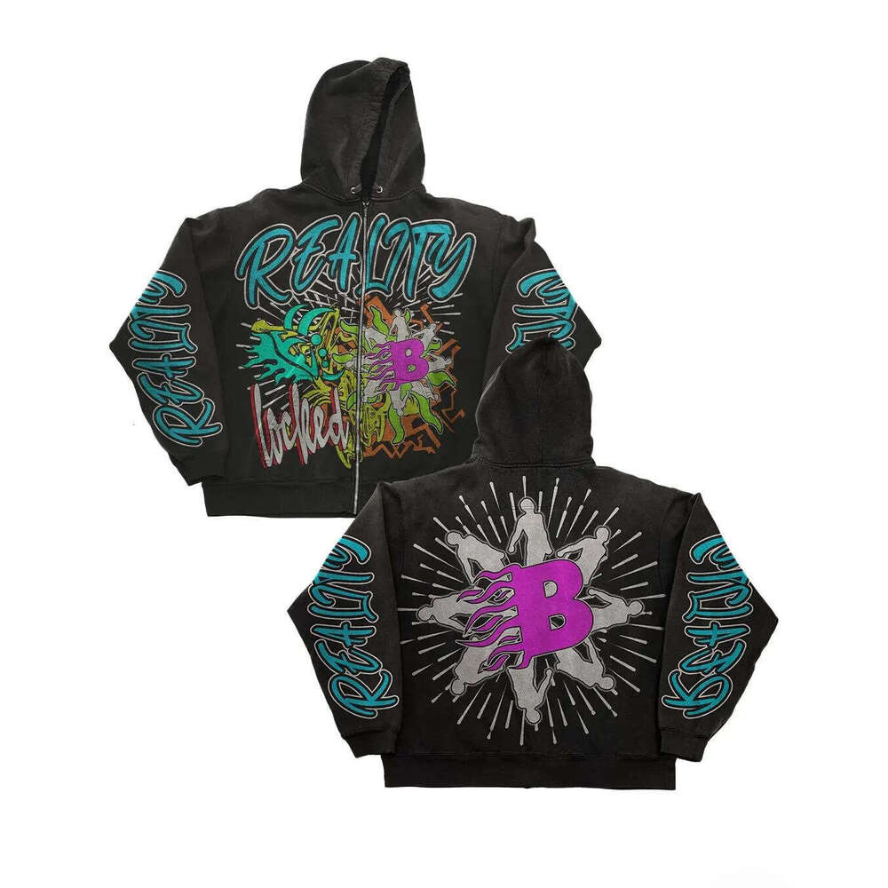 American street trend new Y2K printed unisex zipper loose hooded sweatshirt gift for man