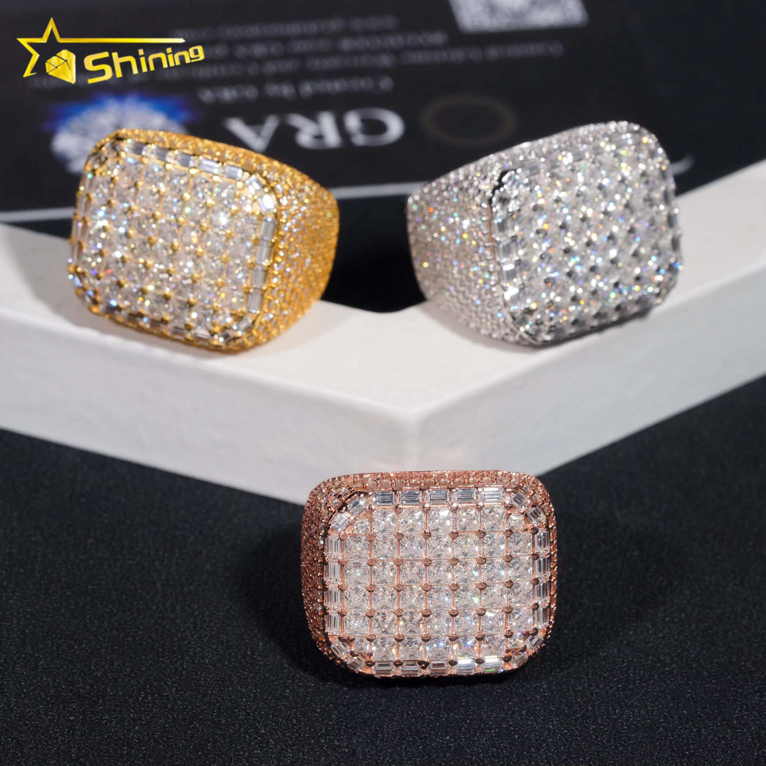 Hip Hop Fine Jewelry Princess Cut Diamond GRA Certificate 925 Silver Iced Out Moissanite Ring for Men