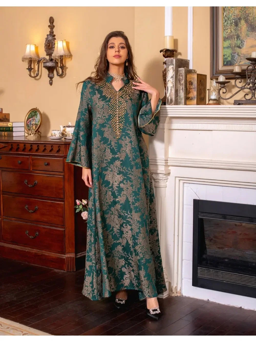 Eid al Fitr womens Abaya beaded collar Jalabiya Moroccan party dress Abayas Kaftan Vestidos Arabic long 250409