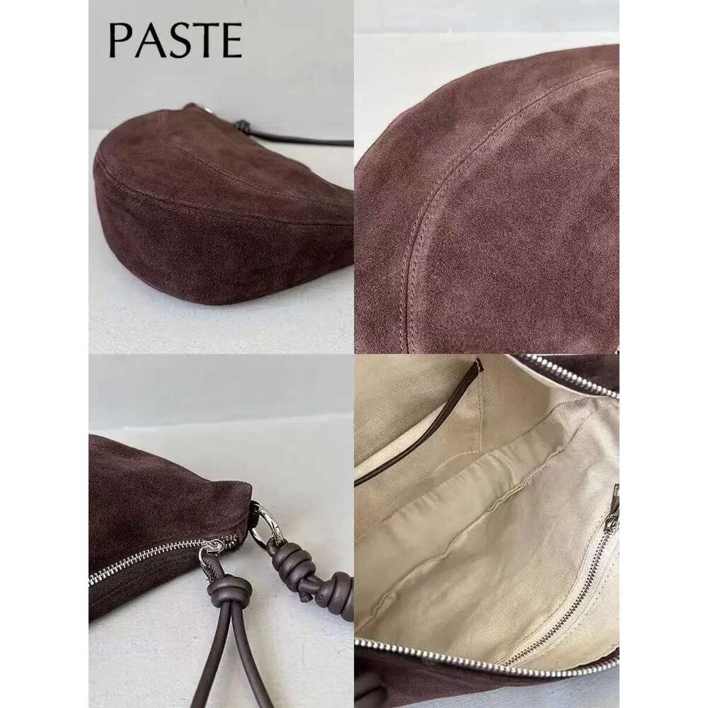 New High-End Soft Lambskin /Matte Suede Leather Half Moon Pea Shape Saddle Green Coffee Women Shoulder Crossbody Bag
