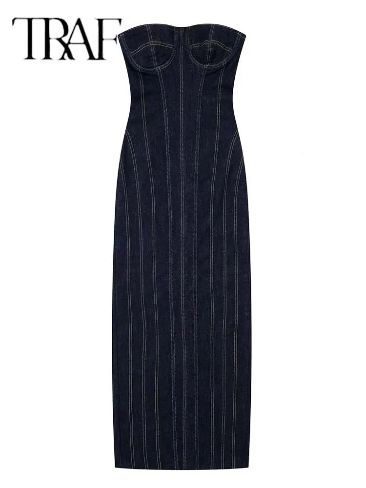 Womens Dress Tube Top Elastic Tight Summer Backless Sexy Evening Cowboy Midi Party 250409