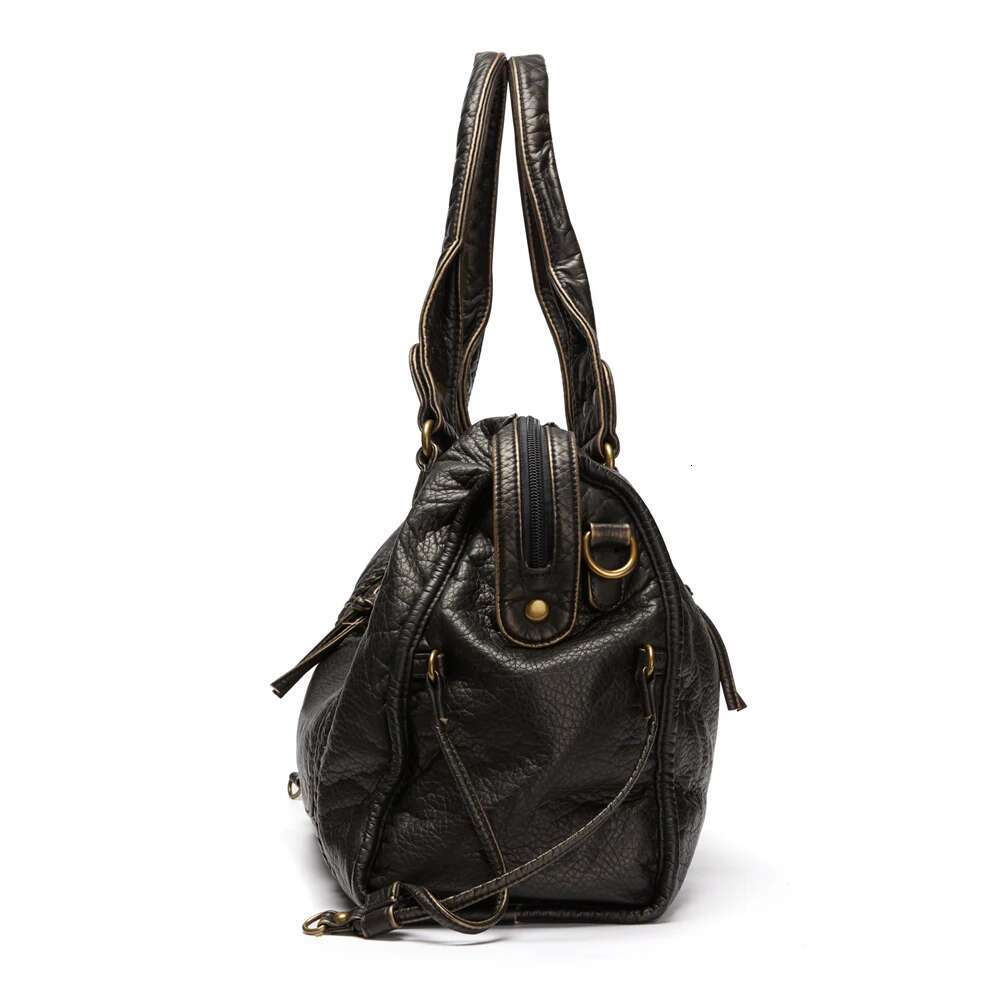 Annmouler Large Capacity Handbag Pu Tote Vintage Washed Leather Shoulder Quality Bag For Women