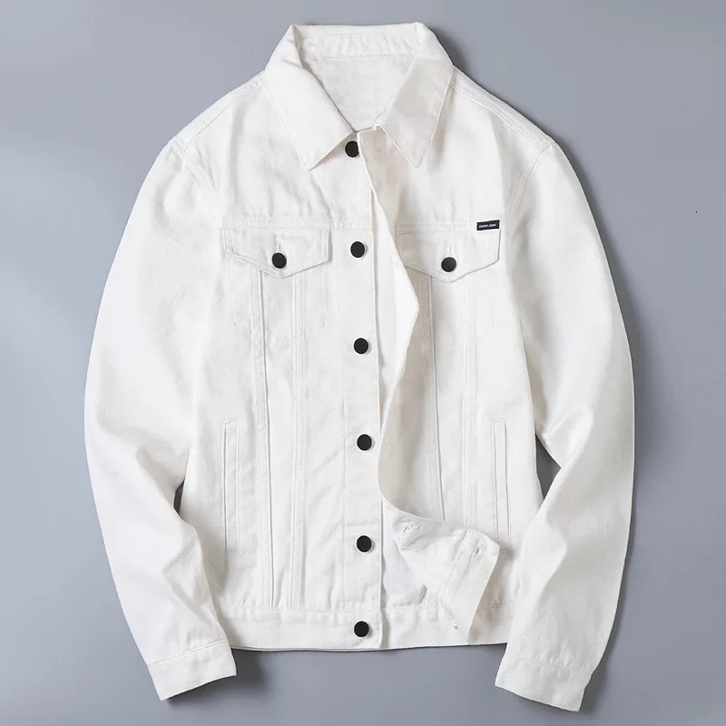Spring and Autumn White Denim Jacket for Mens Casual Trend Korean Fashion Work Clothes Top 250409