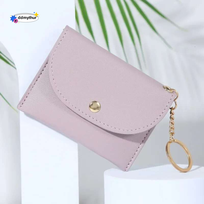 Fashion Women Coin Purse Leather Solid Color Vintage Short Wallet Metal Key Chain Ladies Girls Card Holder Clutch Bag ddmythur