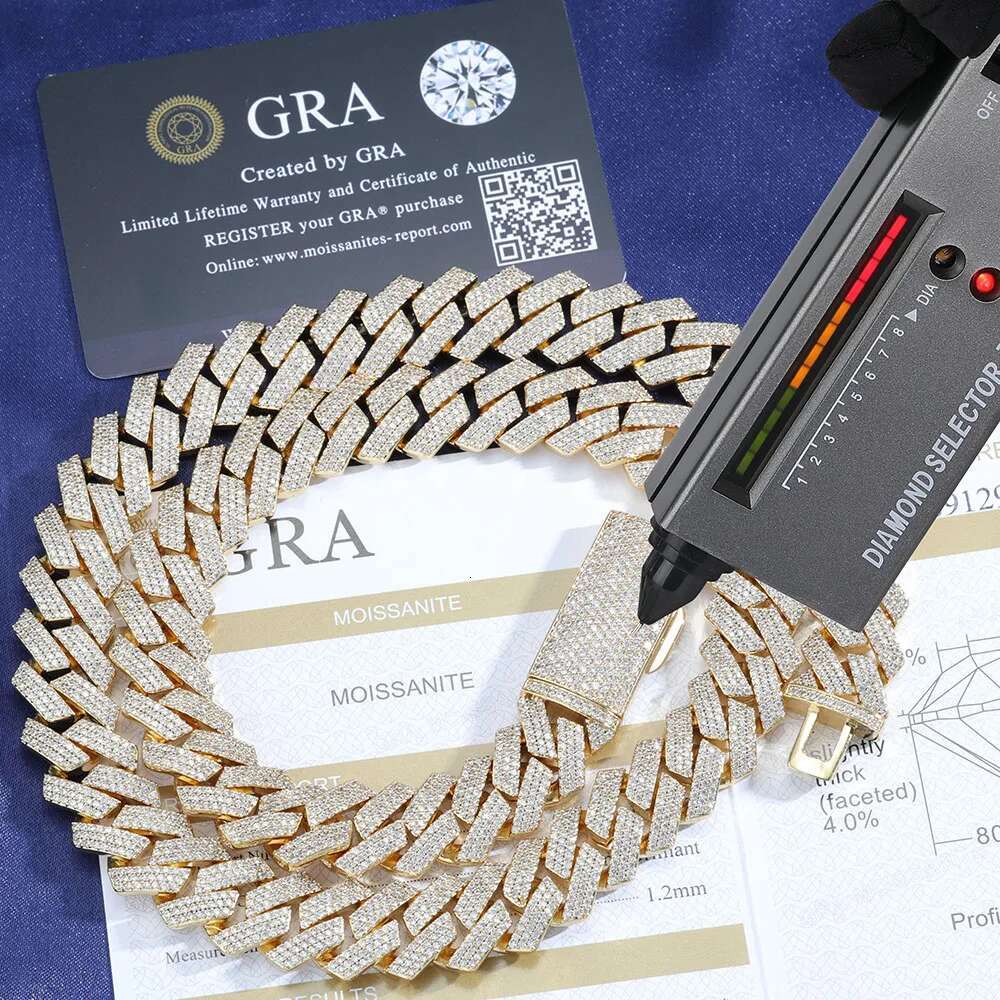 16mm Hip Hop Style 925 Silver VVS Pass Test Diamond Necklace 18k Gold Plated D Color Moissanite Iced Out Cuban Chain
