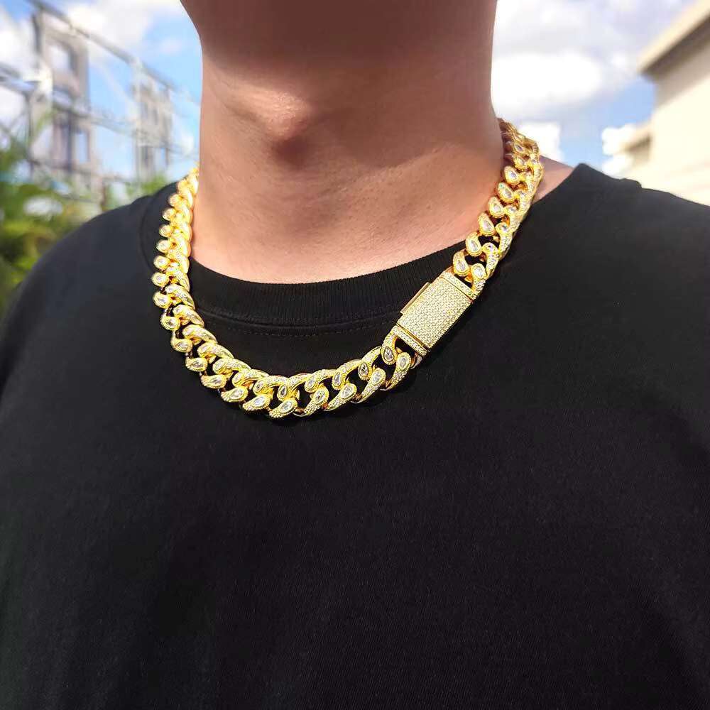 Jewelry 16mm Plated Men's Cuban Chain Necklace Cadena De Oro 14k Brass Guangdong