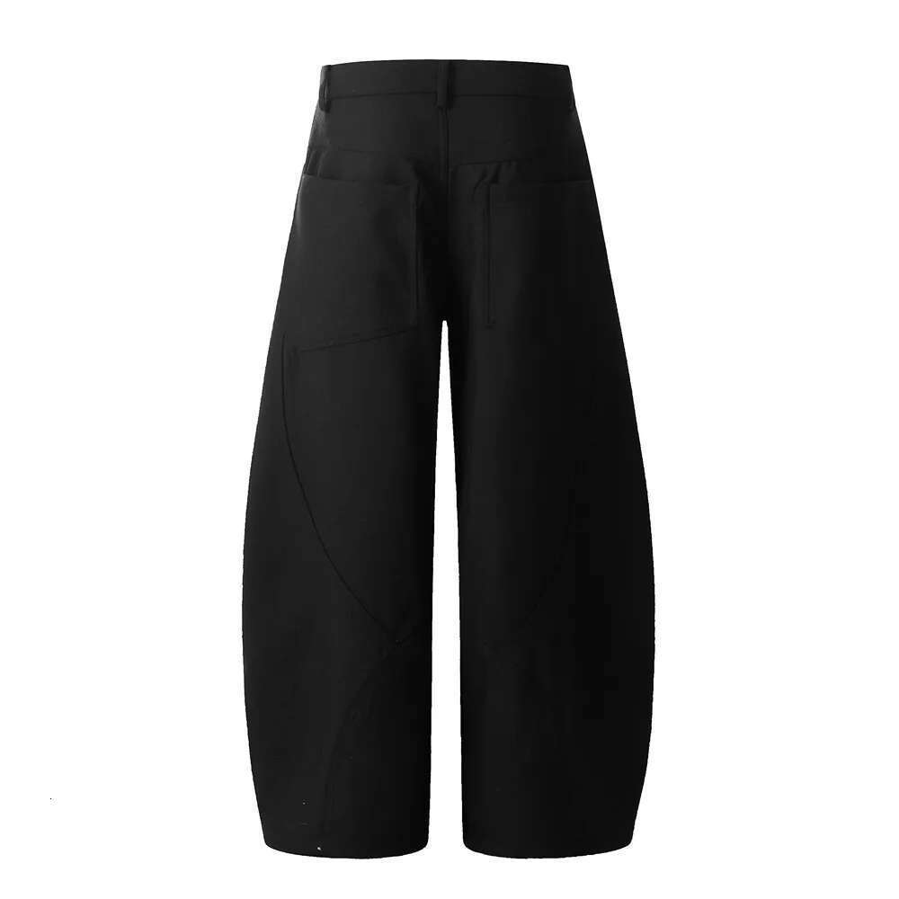 Spliced Solid Color Casual Pants Mens With Rivets Retro High Street Pocket Loose Wide Leg Trousers Men