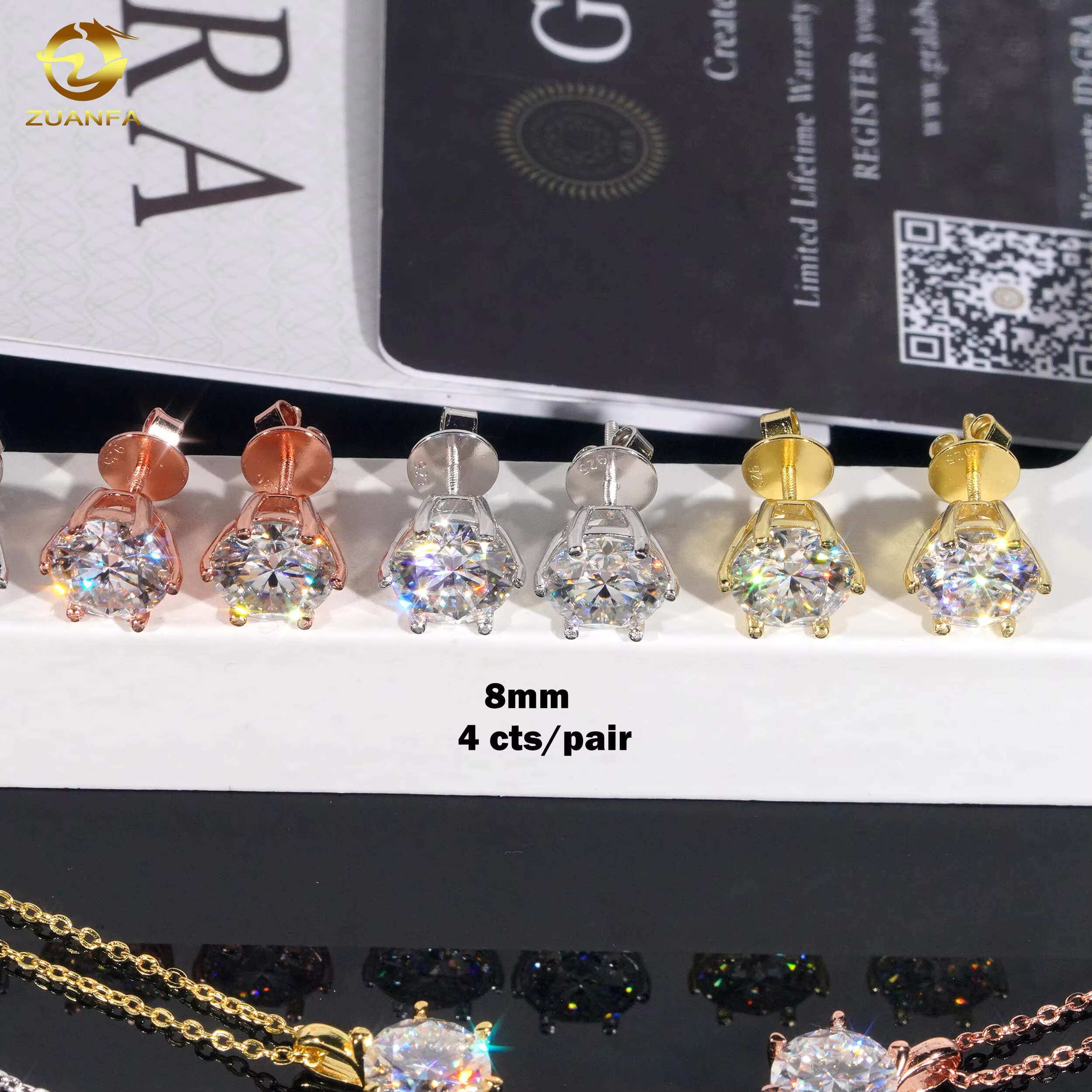 Jewelry Sets 925 Sterling Silver Moissanite 8mm 2carats Necklace 4carats Stud Earrings Dropshipping Jewelry