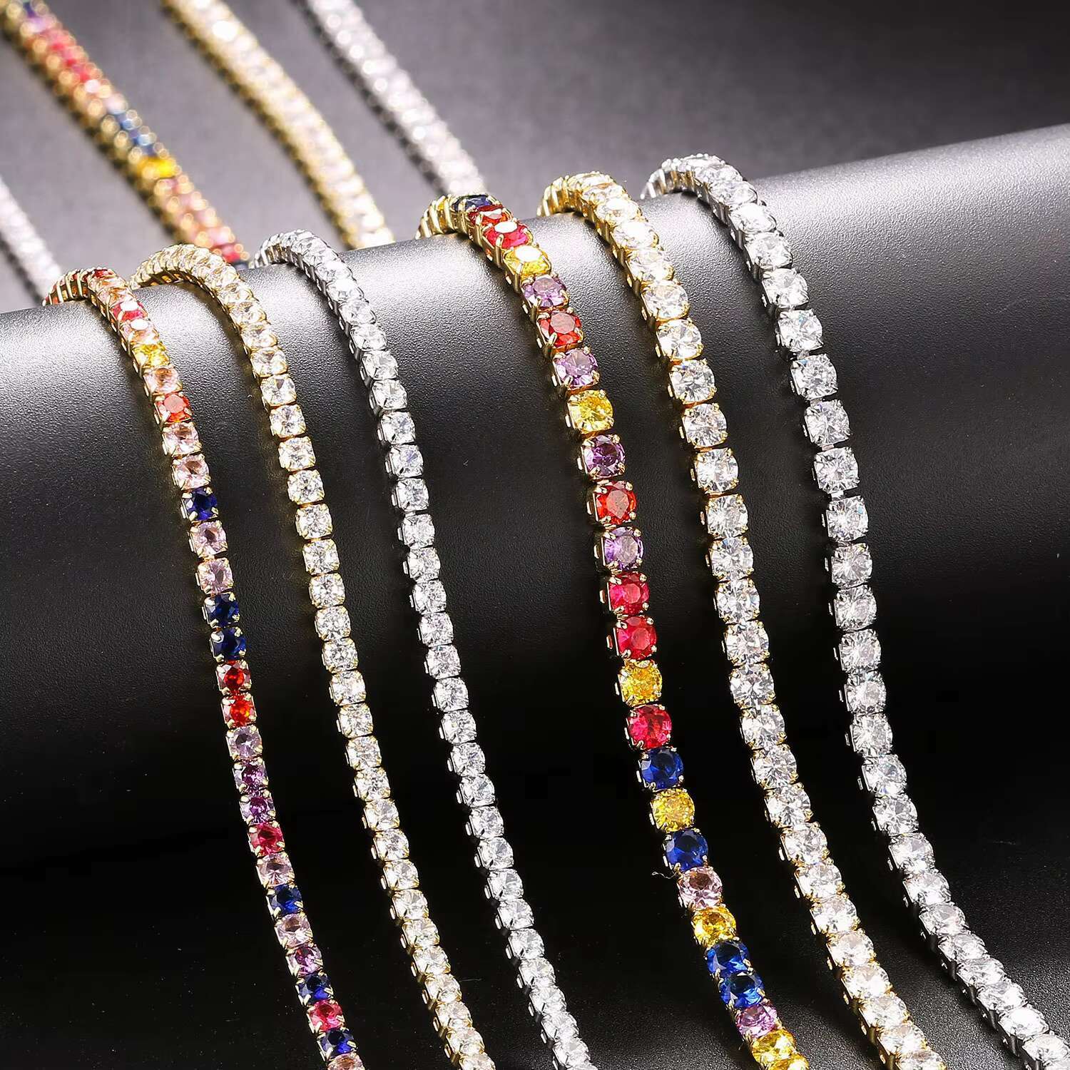 Hip hop Iced Zircon Copper Men's Women's Gold and Sier Full Tennis Chain Necklace