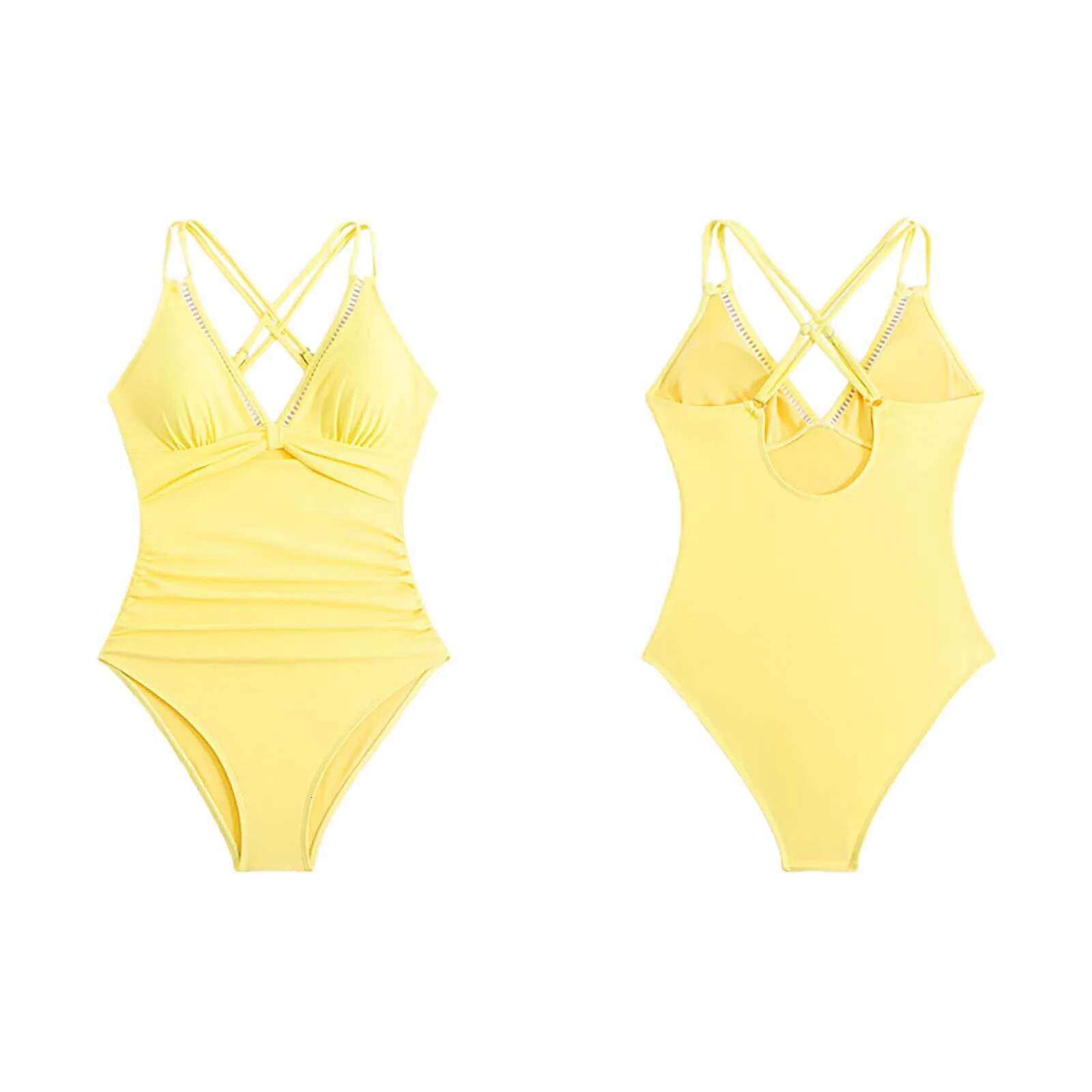 Dongdumaoyi One Piece Swimsuit Female Solid Swimwear Women Criss Cross Back Bathing Suits Summer Beach Wear Bather Monokini Swim
