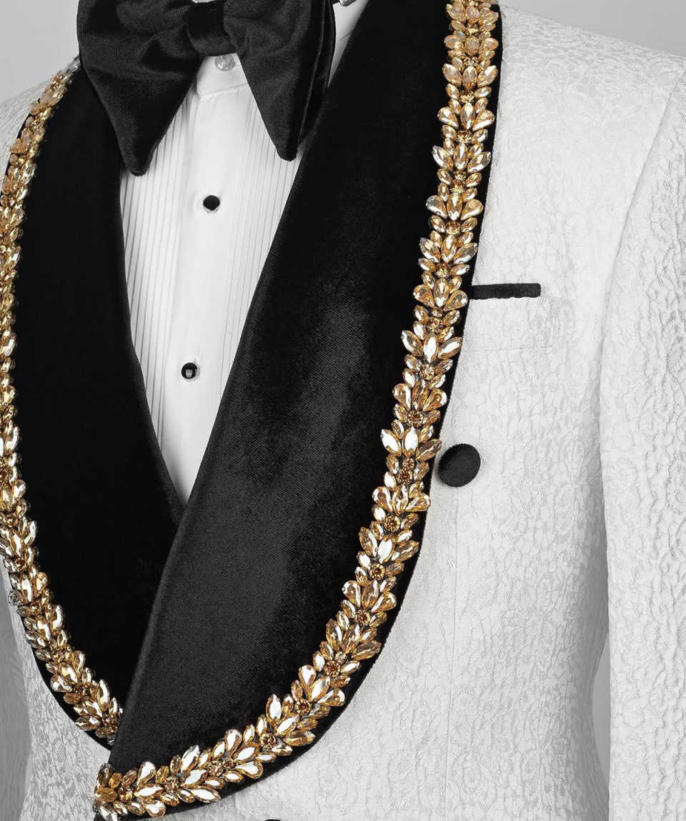 Fashion Show Wedding Men Suit Crystal Velvet Neck Party Suit 2-PCS Coat Pant Tailor-Made Groom Groomsman Formal Occasions Size Customized M251015