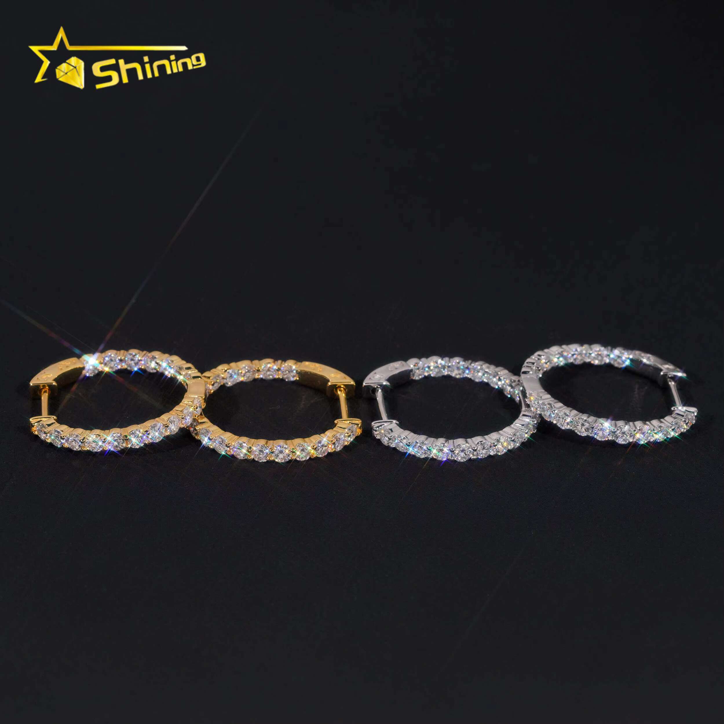 Ready to Ship Hip Hop Jewelry 925 Silver Gold Plated Inner Fully Iced Out Moissanite Stud Earrings Hoop Earrings With GRA
