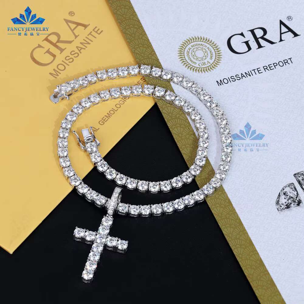 Wholesale 5.0mm VVS Moissanite Diamond Cross Pendant 925 Sterling Silver Gold Plated Fine Jewelry Charm Iced GRA Moissanite