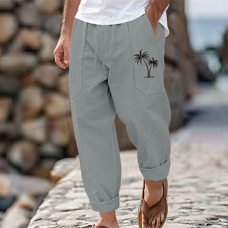 2025 New Designer Men Shorts New Fashionable Casual Beach For Men With Coconut Tree Print Cotton Linen Loose Pants