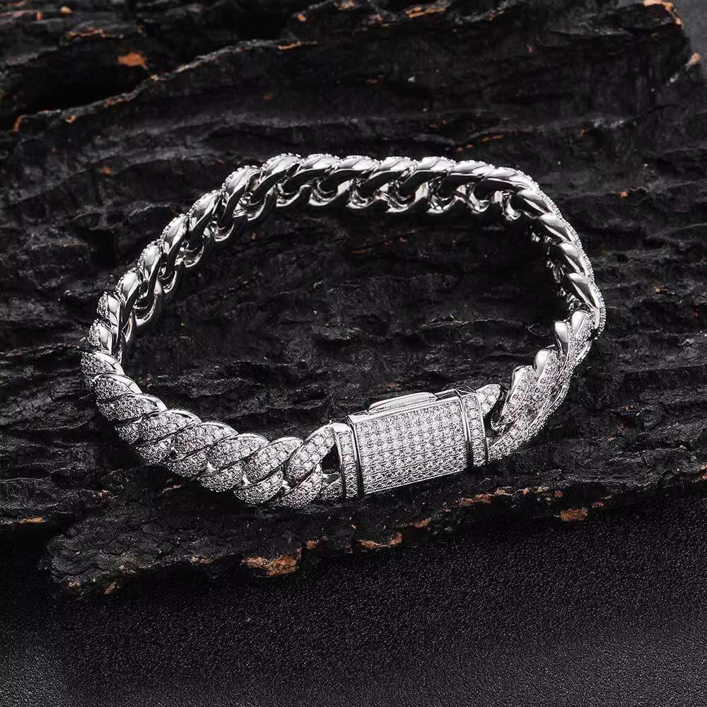 Lifeng Jewelry Moissanite Bracelet 925 Silver Cuban Link Chain 10mm Moissanite Miami Hip Hop Men Women Cuban Chain Bracelet