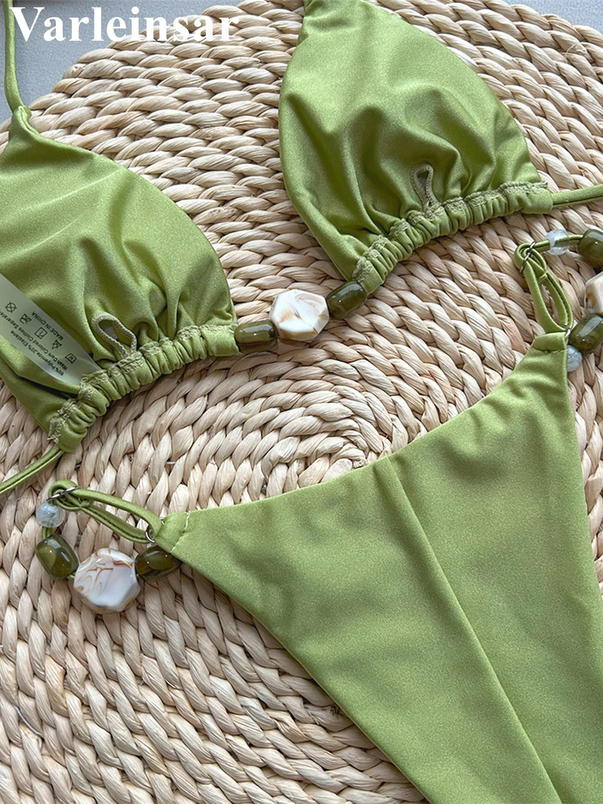Sexy shiny suspender high leg cut bikini womens swimsuit twopiece set apron bathroom V6601 250409