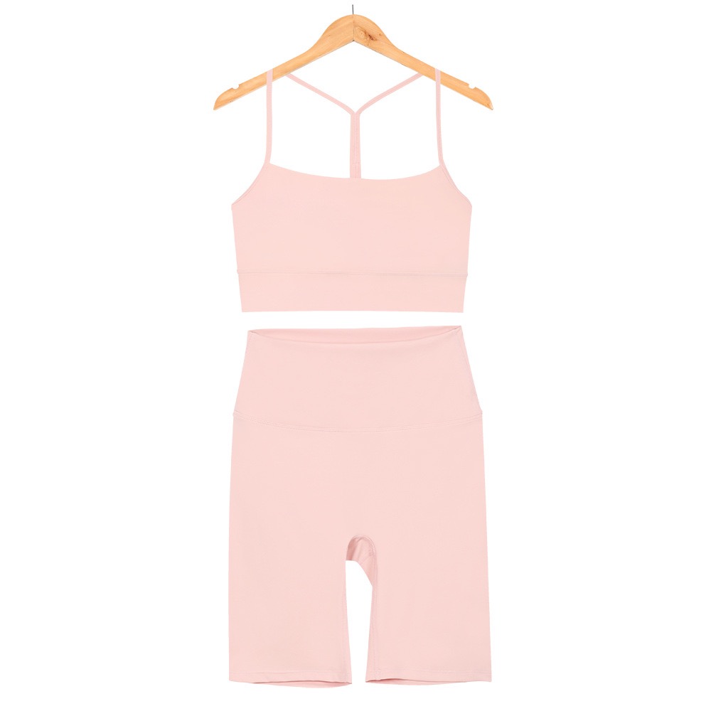 Women's yoga wear set five-point Y sports set vest underwear Women's fitness nude bra Beauty back Yoga wear running set
