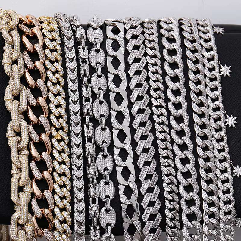 Provence Hip Hop Bling Rapper Jewelry VVS Moissanite Necklace Iced Out Gold Cuban Link Chain